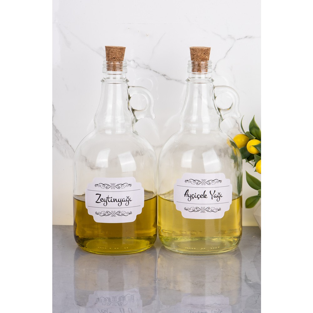 Moda Ozy 2'li Mantar Tıpalı 1000ML Cam Yağdanlık Ayçiçek Yağı/zeytin Yağı Şişesi
