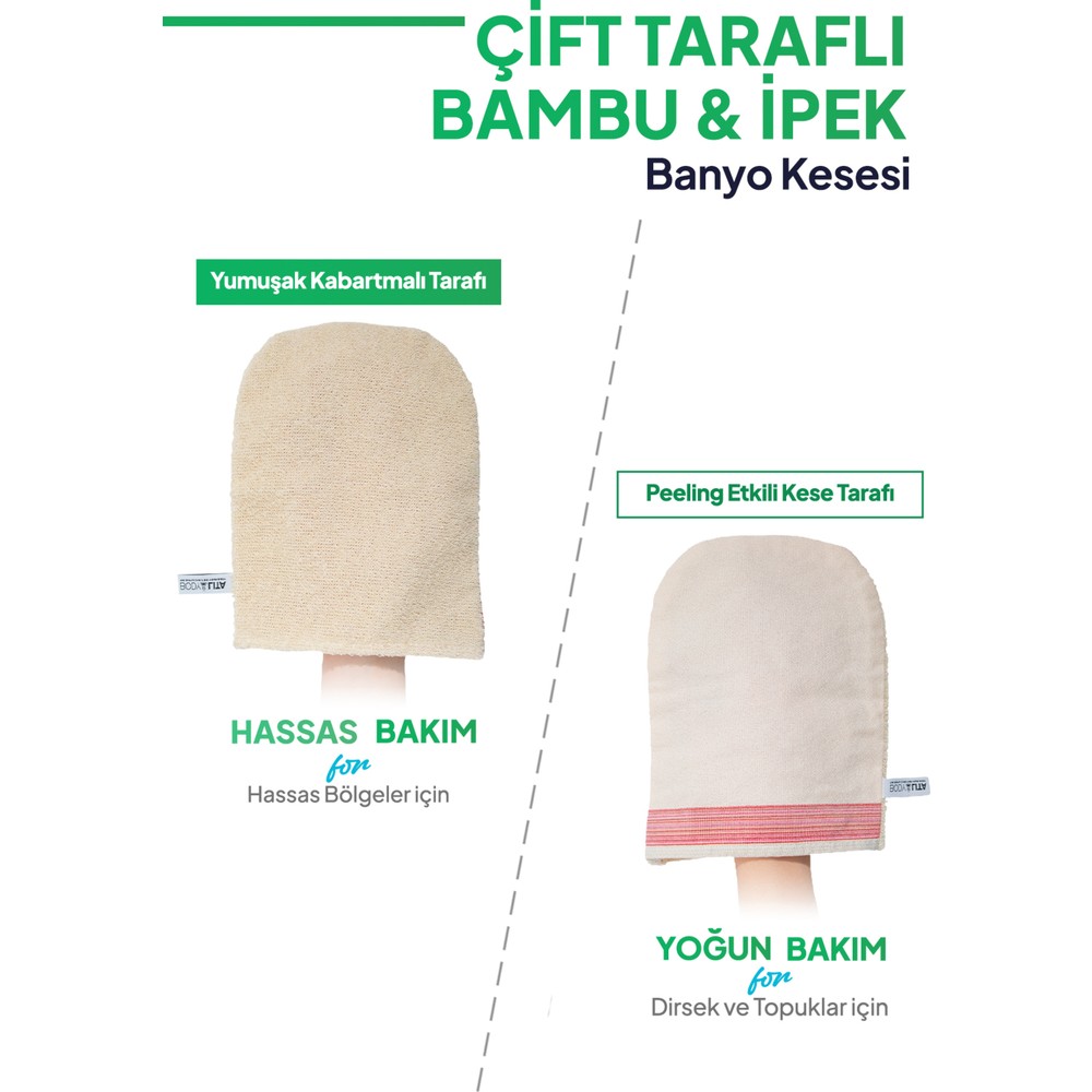 Bodylita Çift Taraflı Banyo Kesesi, İpek ve Bambu Taraflı Duş Kesesi