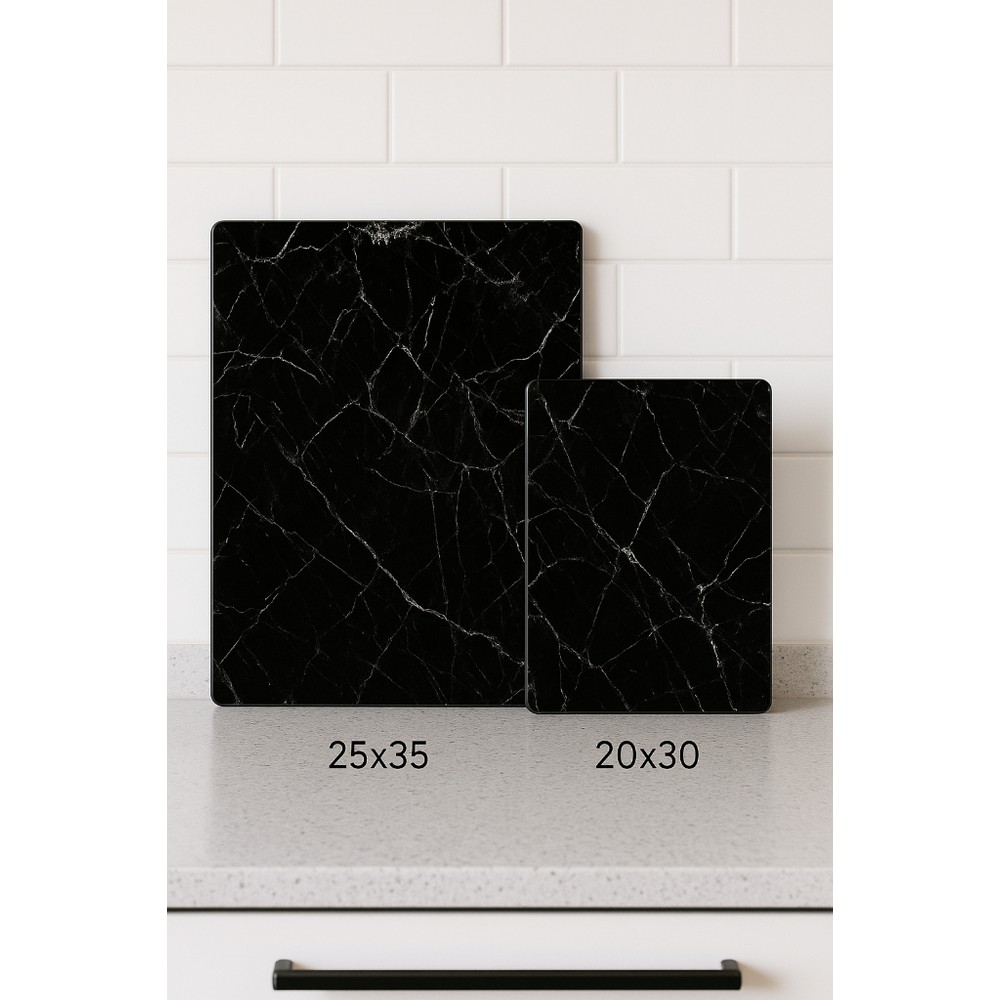 Miabella Home 2'li Temperli Cam Kesme Tahtası 20X30 & 25X35 cm | Desenli Antibakteriyel Mutfak Doğrama Camı