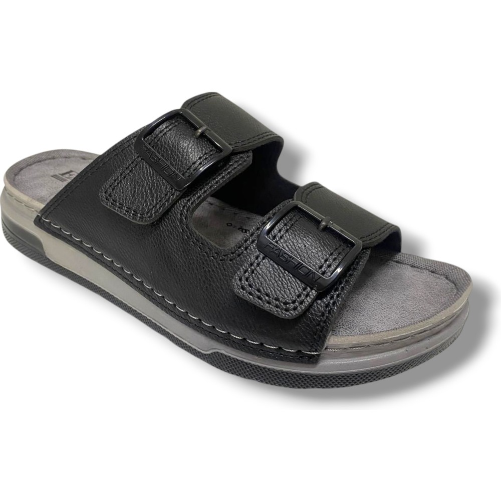 Enova M253-0202-25 Deri Anatomik Soft Çift Bant Erkek Terlik