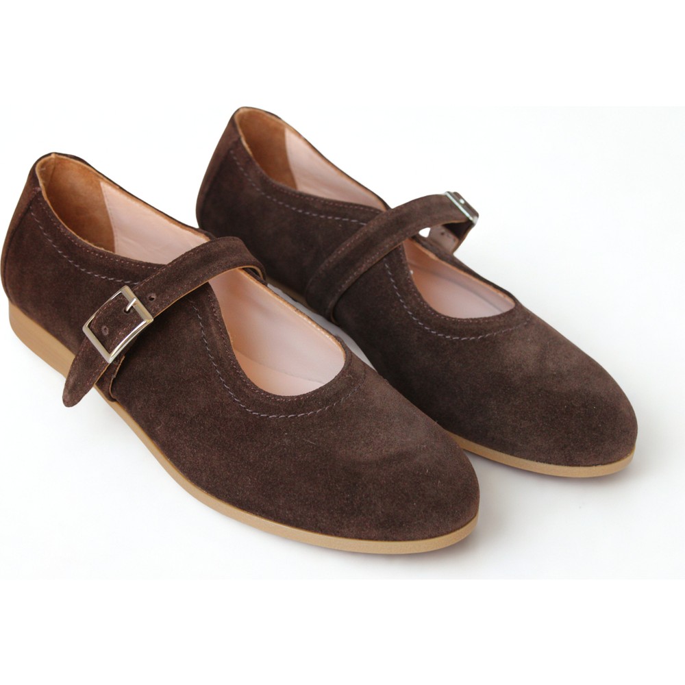 Neve Shoes Kahve Süet  Deri Tokalı Babet