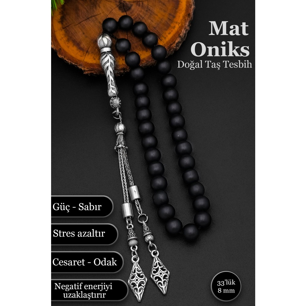 Mat Oniks Tesbih Erkek Doğal Taş Tesbih 8 mm BT056