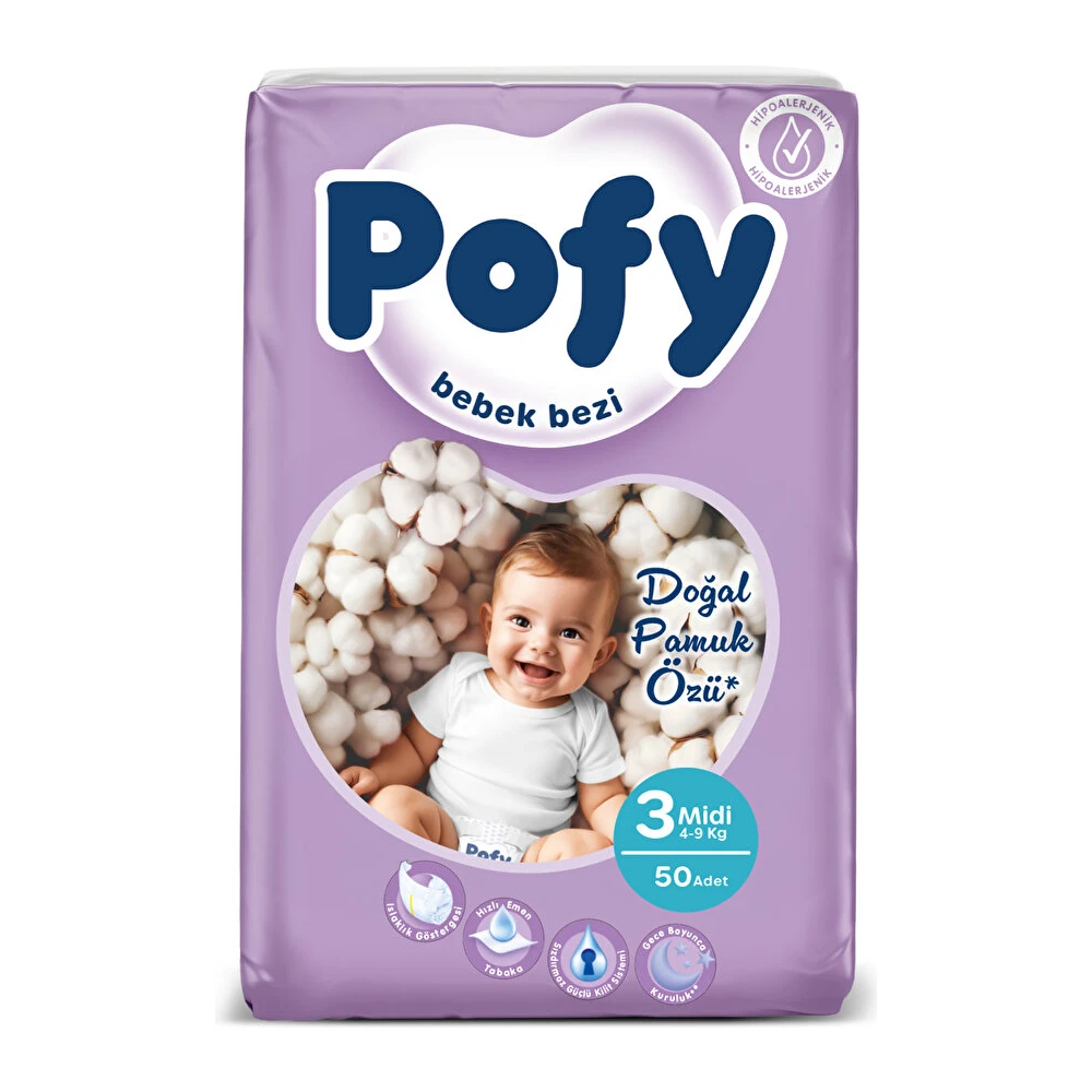 Pofy Midi 3 Numara Bebek Bezi 4-9 kg 50 Adet