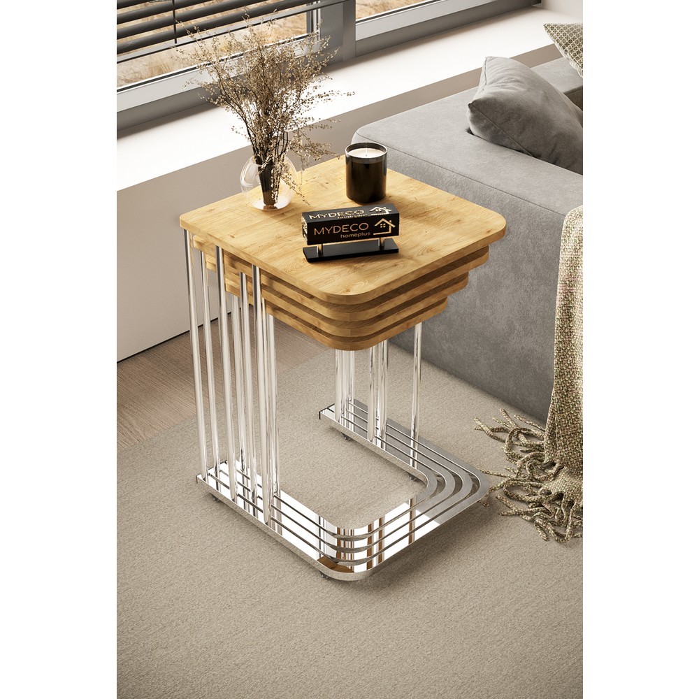 Home Plus Mobilya 4'lü Zigon Sehpa Gold Ayak Parlak Beyaz 18 mm Mdf