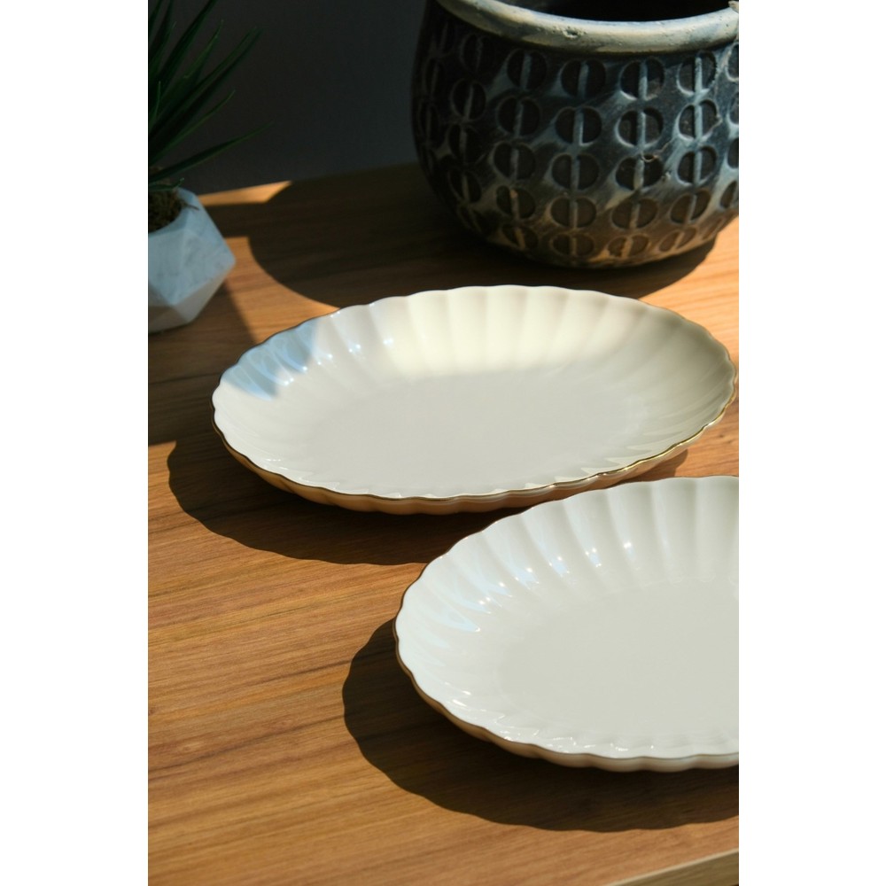 Kütahya Porselen Bone Luz Altın File Kayık Tabak 27X19CM BNLZF28KY20 2 Li