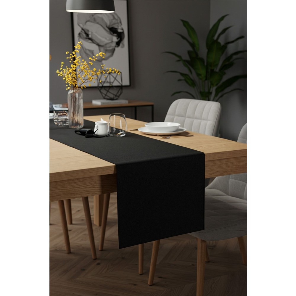 Siyah Şık Masa Runnerı 50X150 cm – Modern ve Zarif Masa Örtüsü
