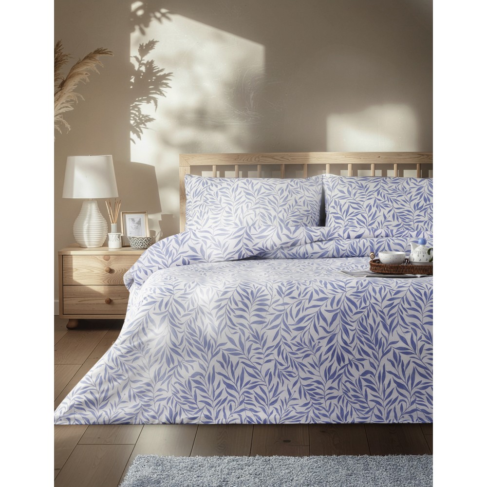 English Home Leaf Dream Mavi Kolay Ütülenir Çift Kişilik Nevresim Takımı 200X220 cm Düz Desen