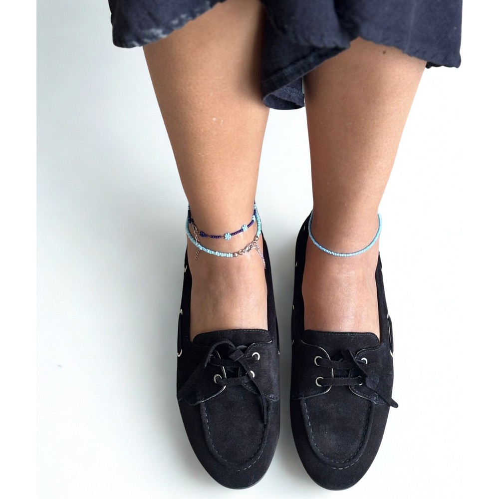 Siyah Süet Hakiki Deri Bağcıklı Makosen Kadın Kolej Loafer