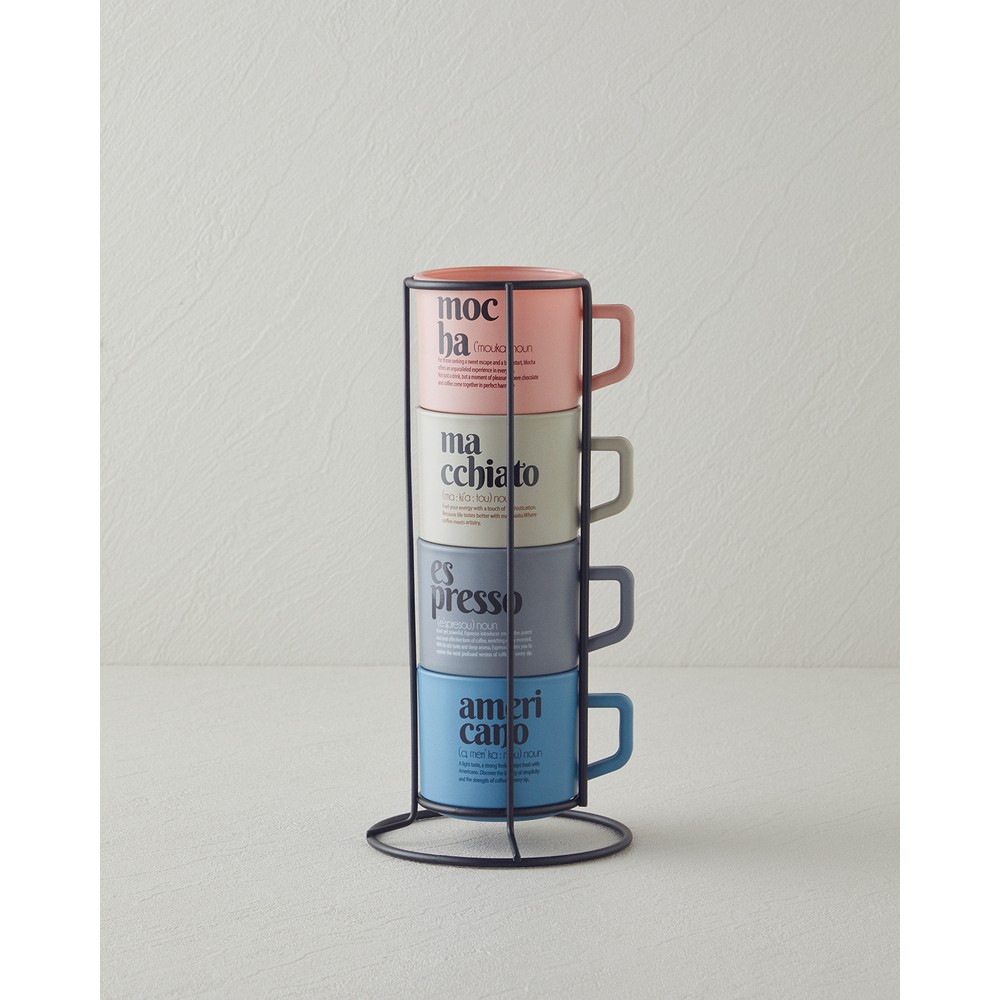 English Home Duskfall Cam Standlı ve 4’lü Kupa 180 ml Renkli