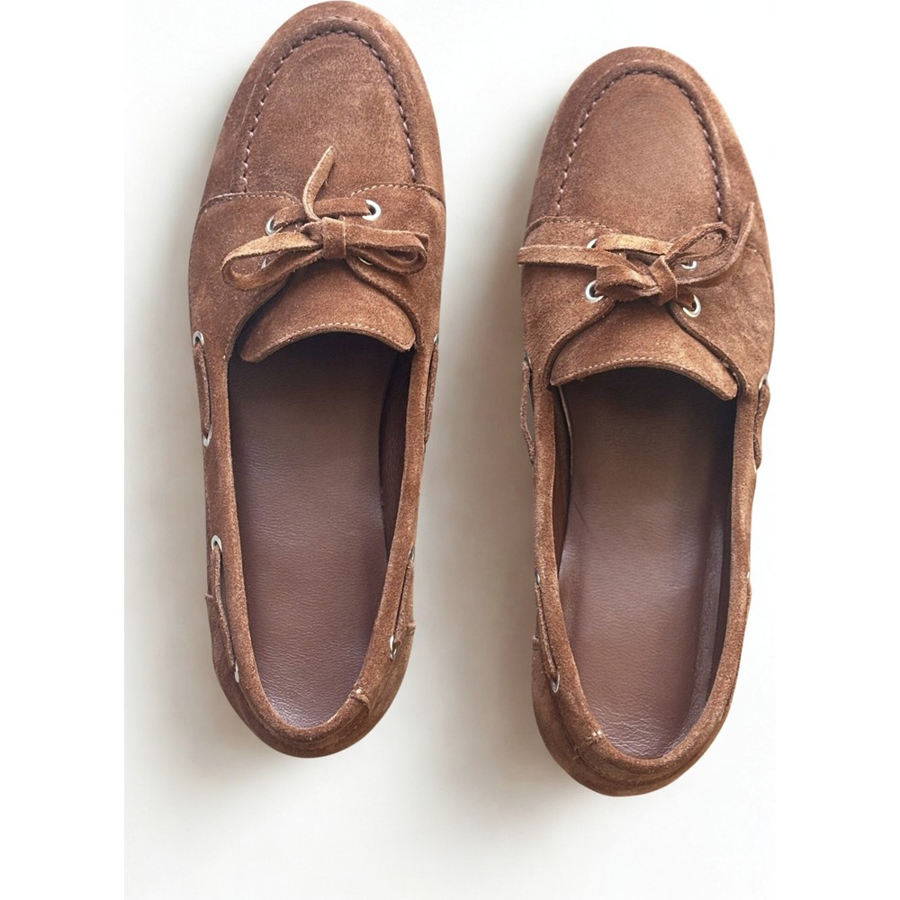 Taba Süet Hakiki Deri Bağcıklı Makosen Kadın Kolej Loafer