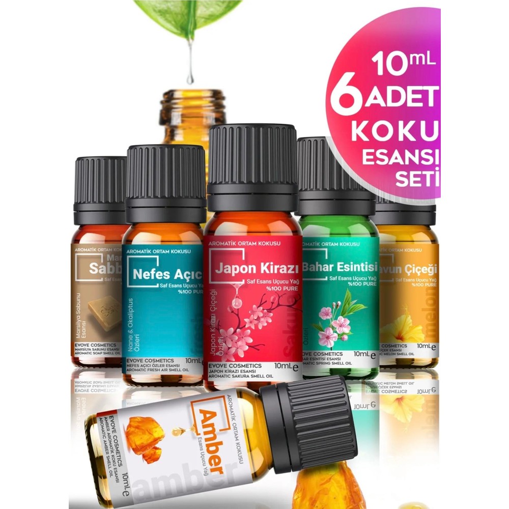 Oda Kokusu Renkli Set Uçucu Yağ & Esansiyel Yağ 6'lı Oda Kokusu Buhardanlık ve Difüzör Koku Seti 6X10ML