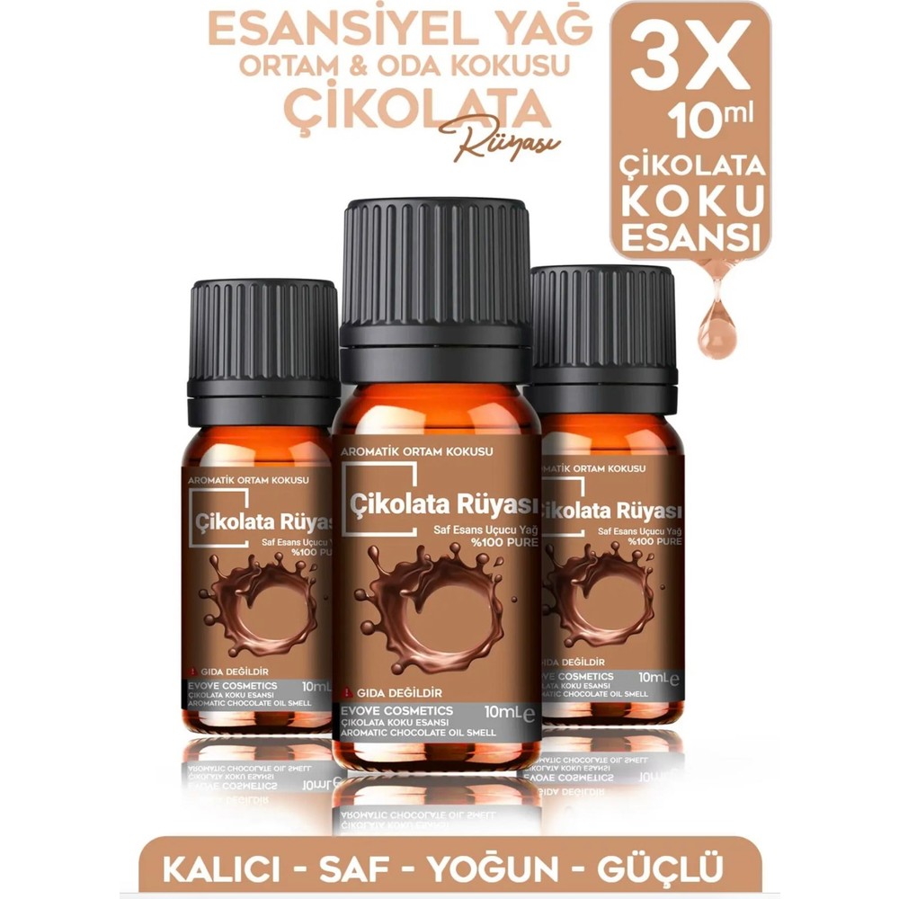 Esansiyel Yağ Çikolata Rüyası Oda Kokusu 3 Adet 10ML Set Aromatik Buhardanlık Difüzör Uçucu Yağ