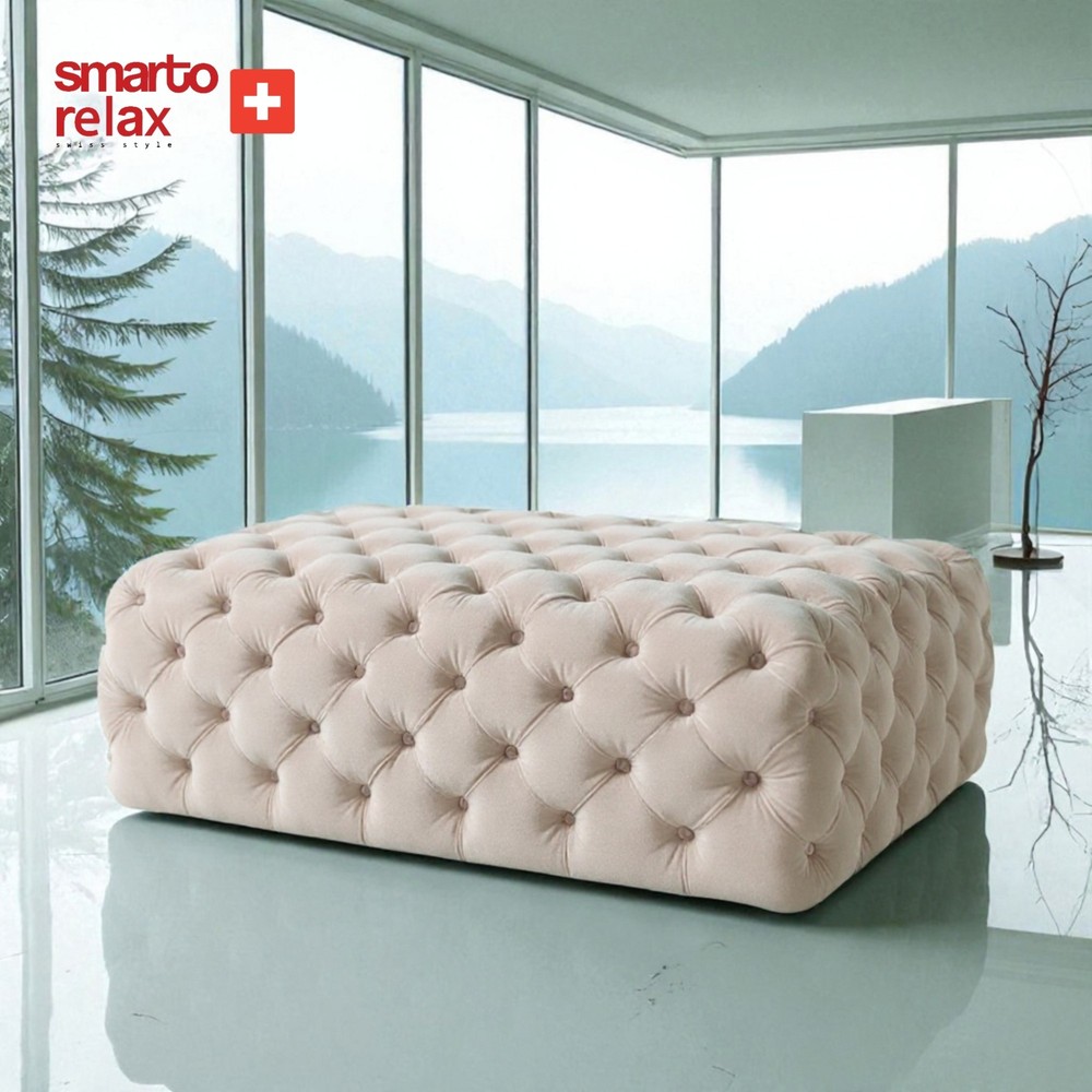 Smarto Relax PUF Swiss Style Soglio Ayaksiz Kapitoneli 100x45x45 Puf Ayaksız Kapitoneli Dekoratif puf(Bej)