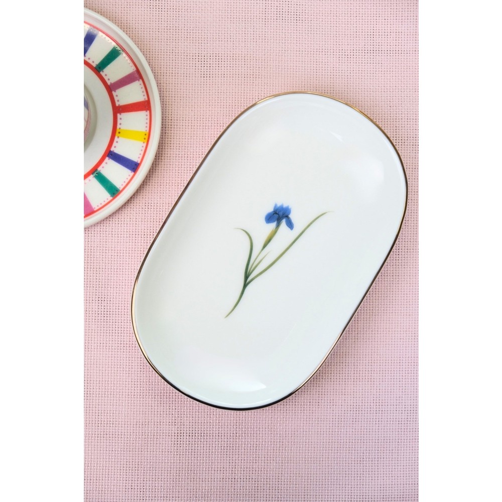Tabak Evi Porselen Natura Iris Altın Yaldızlı Oval Kayık Tabak 27,50X17,50X3CM Tekli