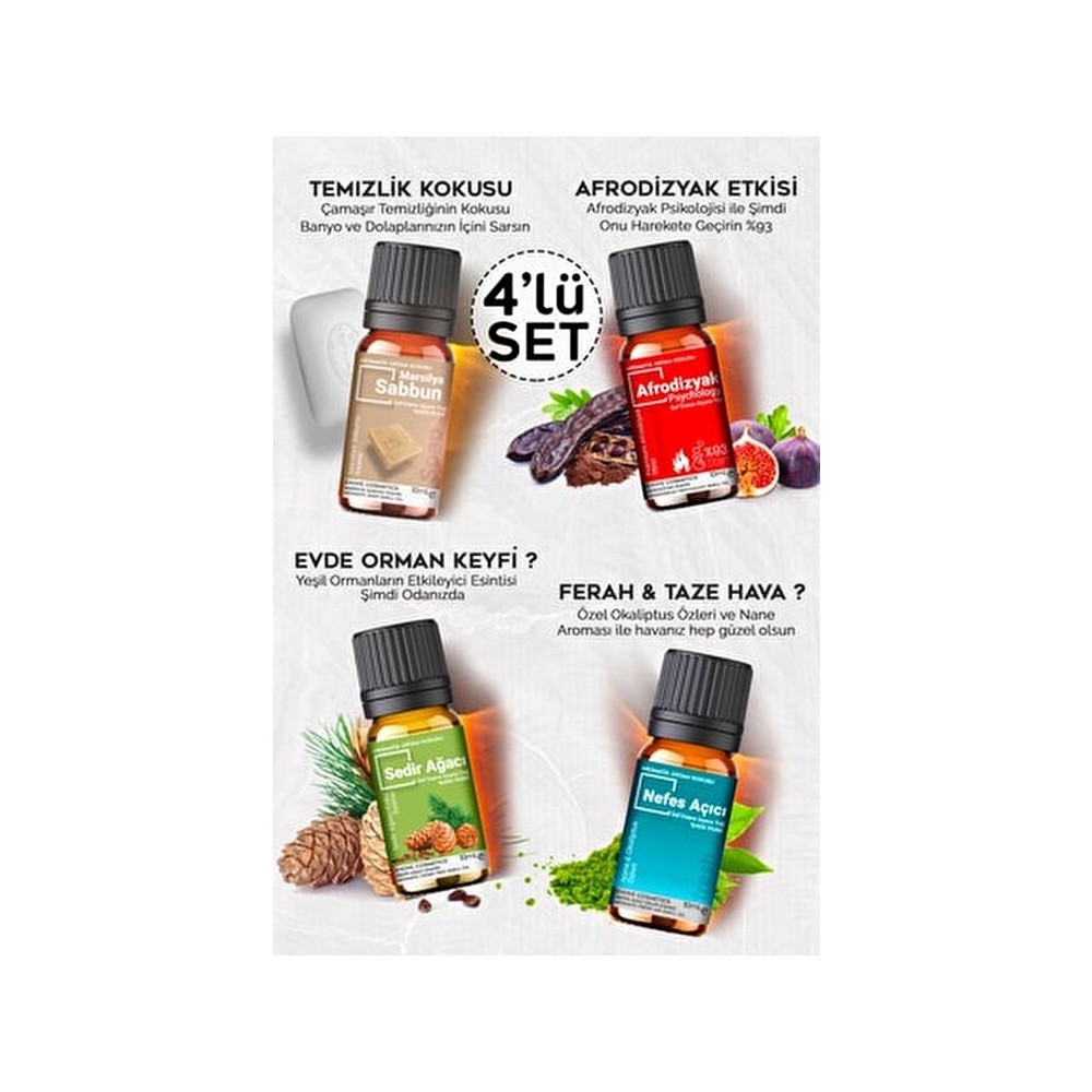 Evove Cosmetics Keyf Serisi 4'lü Saf Esansiyel Yağ Oda Kokusu 10 ml Cam Şişe Aromatik Etki
