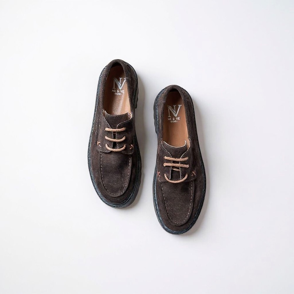 Ne&Ve Shoes Kahve Süet Hakiki Deri Bağcıklı Kalın Tabanlı Kadın Günlük Ayakkabı