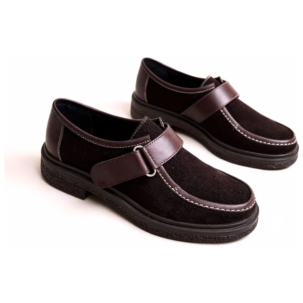 Ne&Ve Shoes Kahve Süet Hakiki Deri Cırtlı Kadın Günlük Casual Ayakkabı