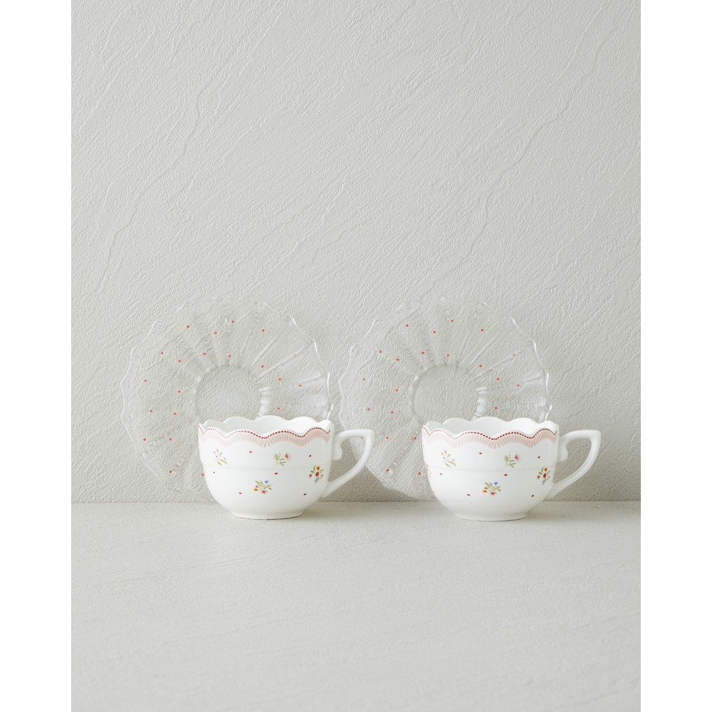 English Home Daisy Days 4 Parça Pembe - Yeşil New Bone China Kahve Fincan Takımı 80 ml Şık Desenli