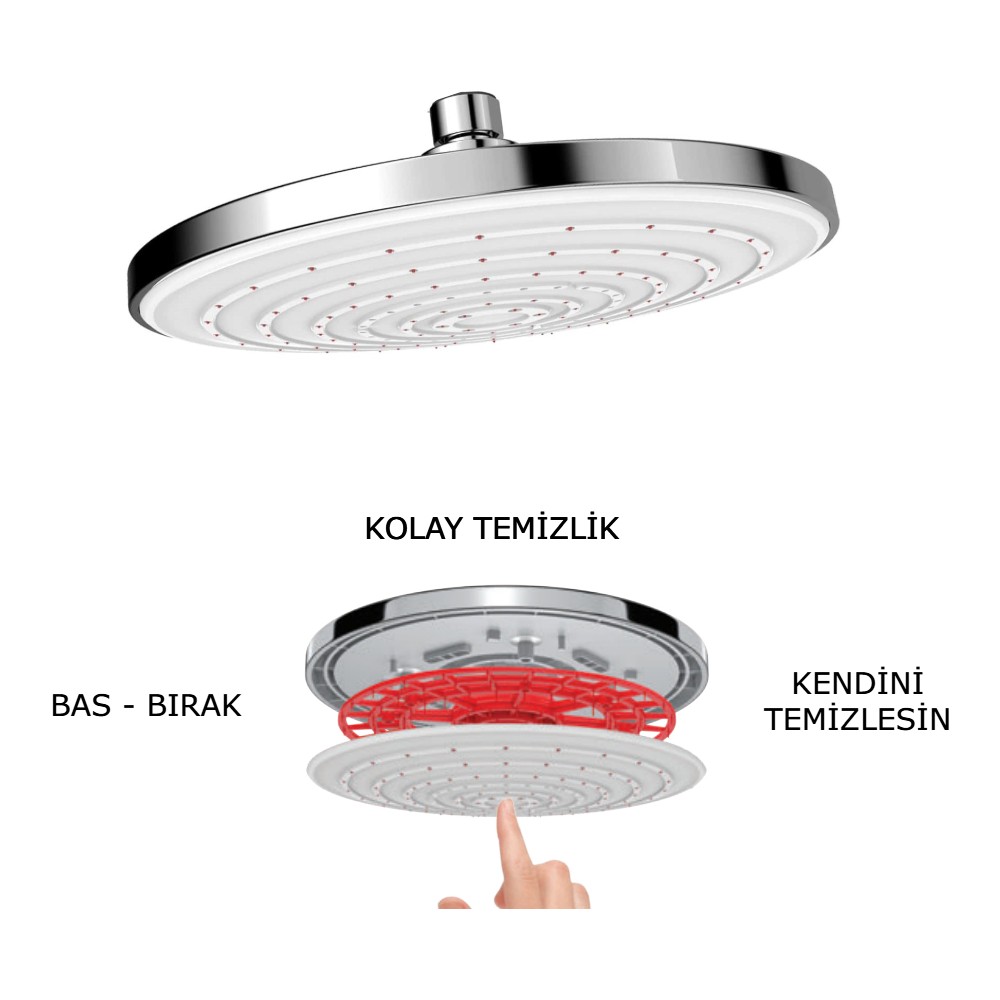 Romena | Valtemo Patentli Mucize Kireç Temizleyicili Yağmurlama Tepe Duş Başlığı - Krom & Beyaz
