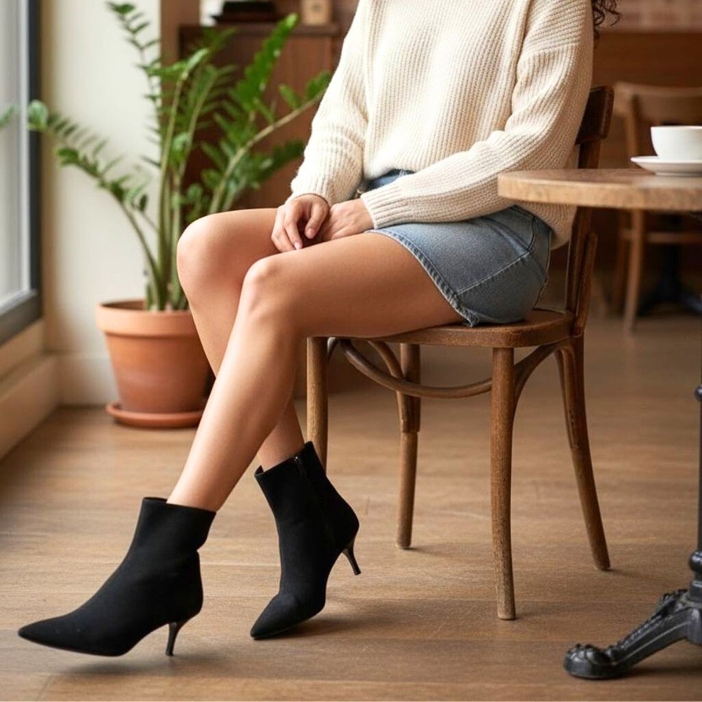 Ne&Ve Shoes Siyah Süet Sivri Burun Kadın Klasik Bot