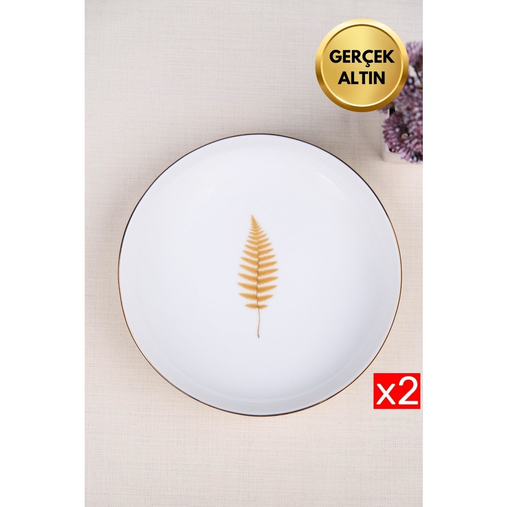 Tabak Evi Porselen Natura Fern Altın Yaldız Çukur Tabak 18,50CM 2 Li