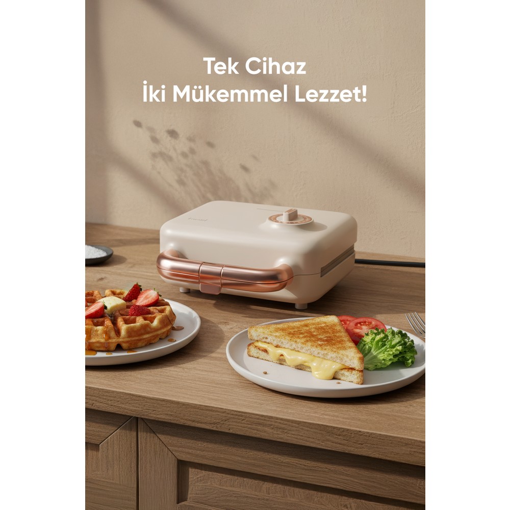 Fressi Tost Ve Waffle Makinesi | Çıkarabilir Yapışmaz Plakalı | 3 Ayrı Plaka |