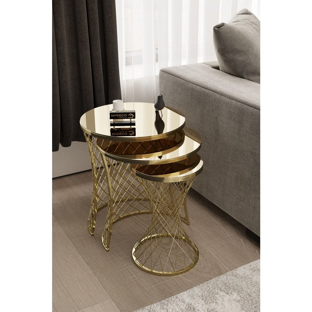 Home Plus Mobilya Hasır Zigon Sehpa Gold Kaplama Bronz Ayna