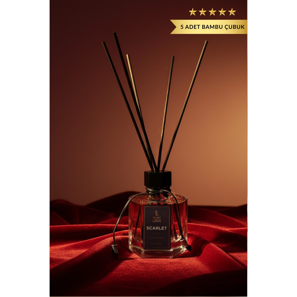Secret of Love Scarlet Premium Çubuklu Oda Kokusu 120 ml – Uzun Kalıcı Vanilya & Amber & Kırmızı Meyve