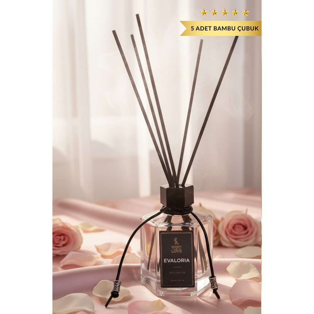 Secret of Love Evaloria Premium Çubuklu Oda Kokusu 120 ml – Uzun Kalıcı Çiçek & Vanilya & Yumuşak Pudra Notaları