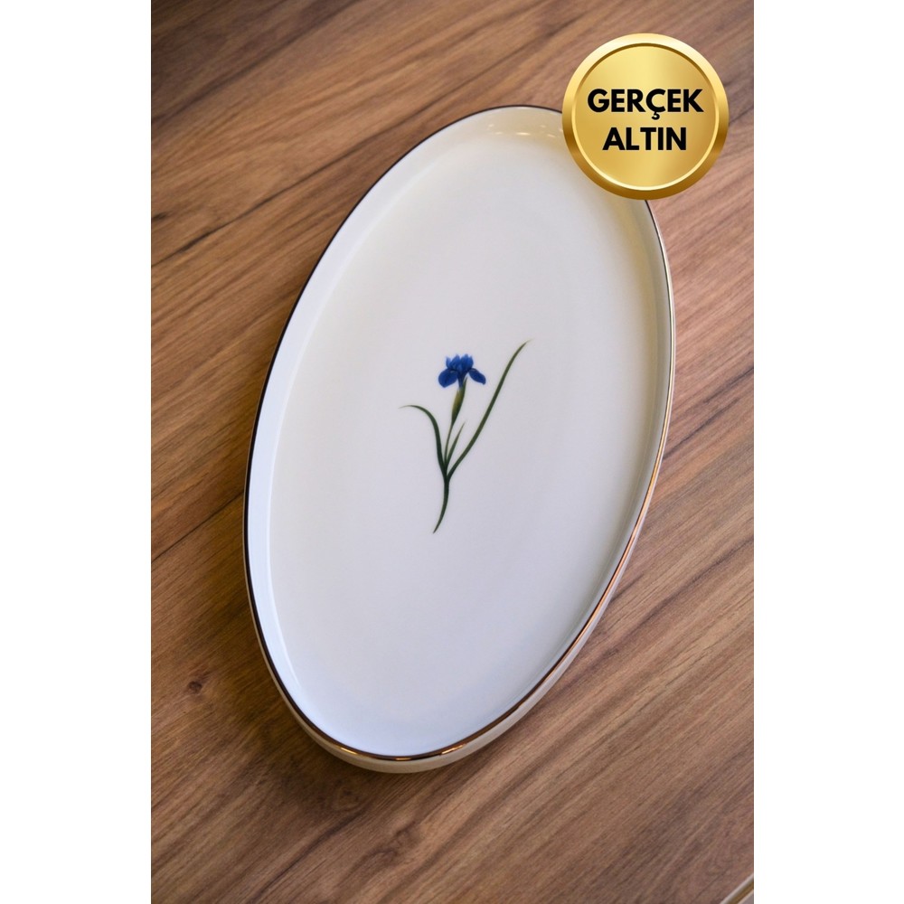 Tabak Evi Porselen Natura Iris Altın Yaldızlı Oval Kayık 32,50X17X2,50CM Tekli