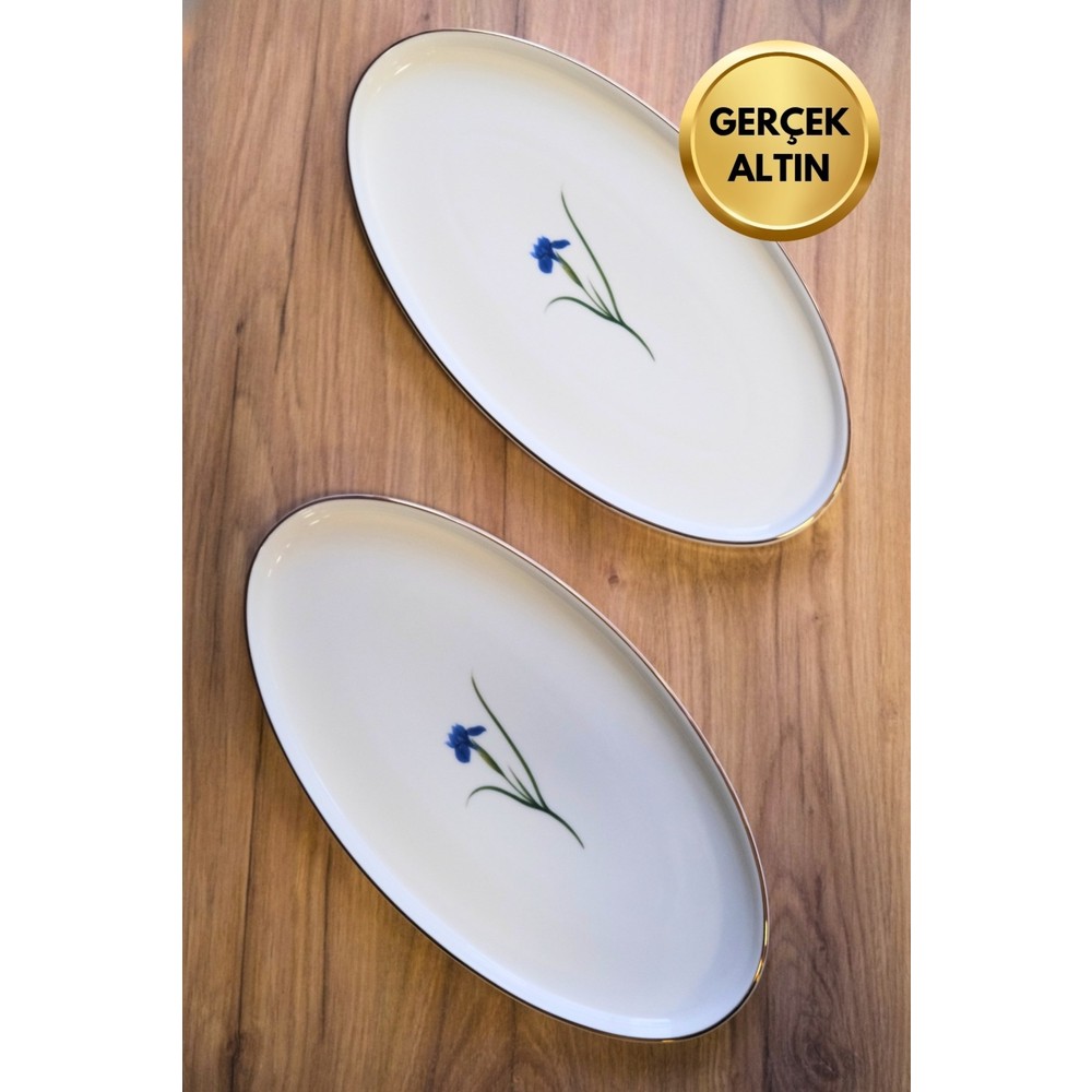 Tabak Evi Porselen Natura Iris Altın Yaldızlı Oval Kayık 32,50X17X2,50CM 2 Li