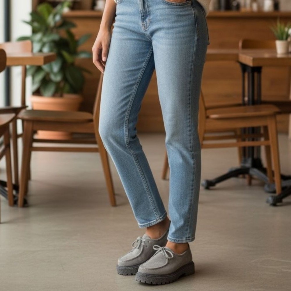 Ne&Ve Shoes Süet Hakiki Deri Bağcıklı Kalın Desenli Tabanlı Kadın Günlük Casual Ayakkabı
