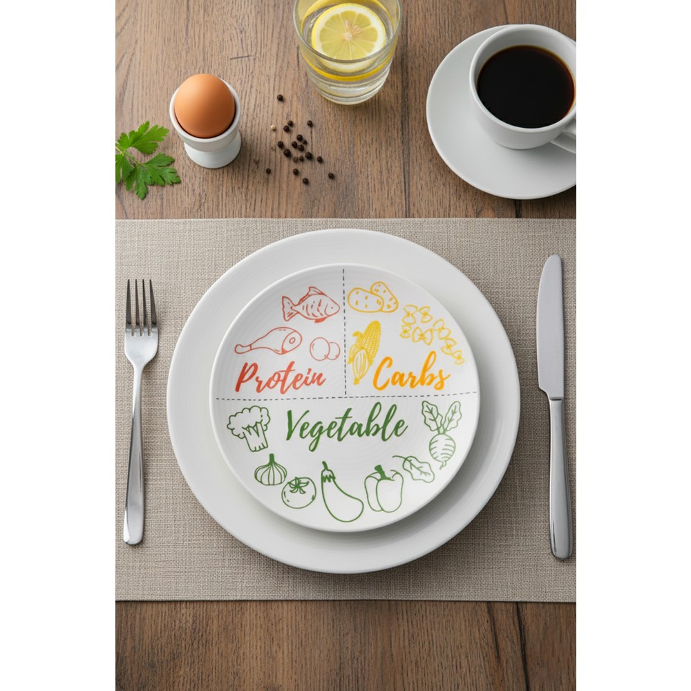 Grandora Seramik 27CM Oval Diyet Tabağı Modern Desenli Porsiyon Kontrol Servis Tabağı