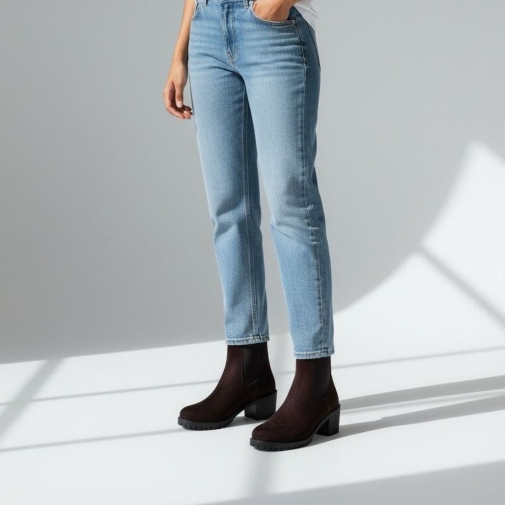 Ne&Ve Shoes Acı Kahve Lüx Süet Iki Yandan Lastikli Kalın Topuklu Yuvarlak Burunlu Kadın Chelsea Bot
