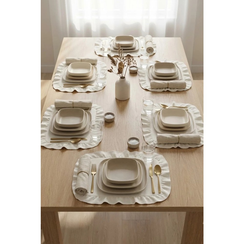YUNUSOĞLU HOME Modern Fırfırlı Kare Supla 6'lı Set Dikdörgen Şekil 33 cm Sofra Aksesuarı