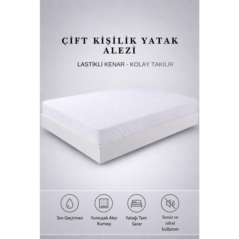 YUNUSOĞLU HOME Çift Kişilik Sıvı Geçirmez Lastikli Yatak Alezi 160X200X40 cm – Sessiz ve Yumuşak Kumaş