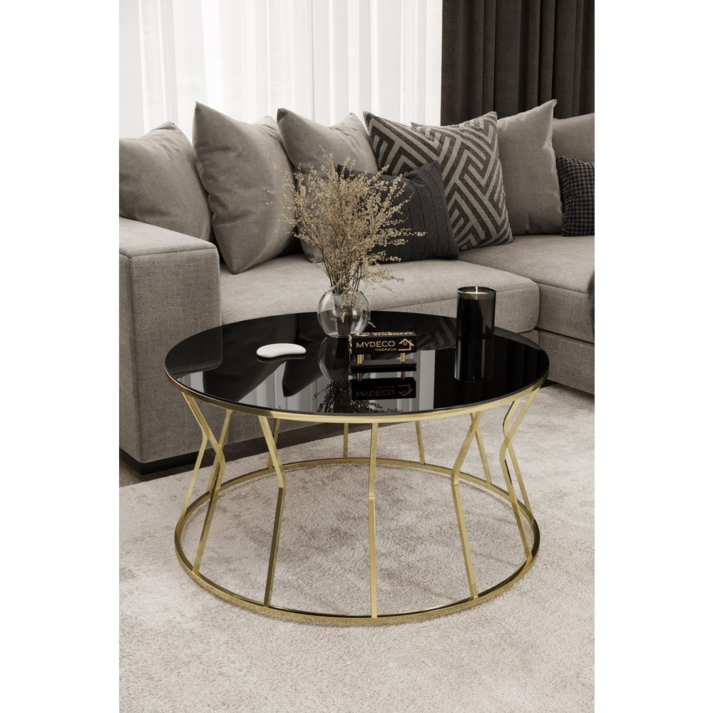 Home Plus Mobilya Kum Saati Orta Sehpa Gold Kaplama Siyah Ayna
