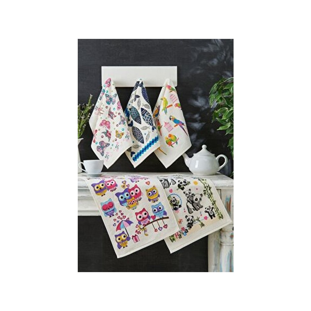 Casnack Nora 5 Adet Baskılı Mutfak Havlusu Seti 30X50 cm