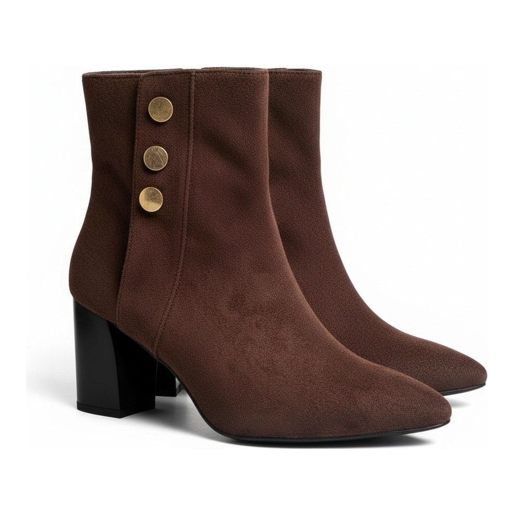 Ne&Ve Shoes Kahve Kadife Gold Aksesuar Detaylı Kadın Sivri Burunlu Bot