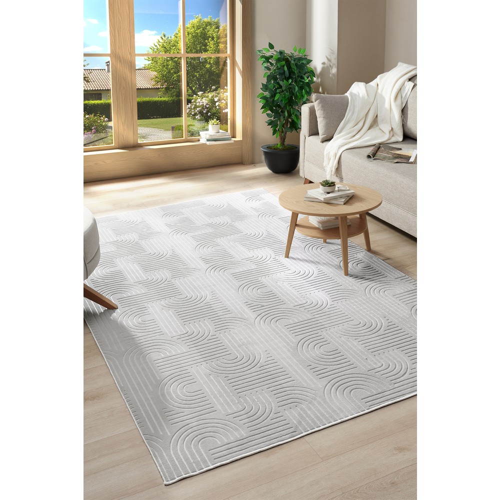 Raschel Carpet Bohem Emboss Premium Seri Kaymaz Taban Jel Taban Halı Yolluk Açık Gri