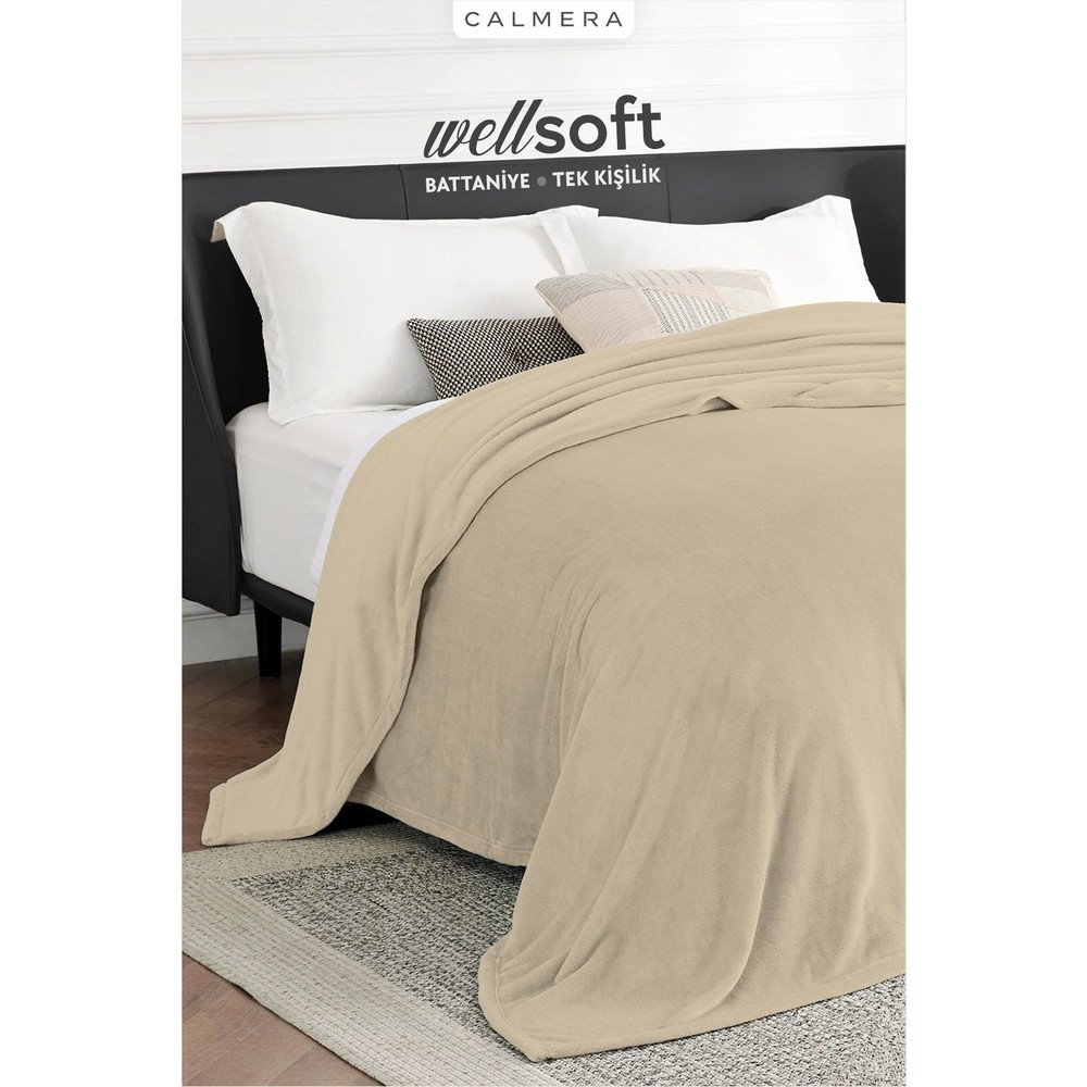 Calmera Wellsoft Tek Kişilik & Tv Battaniyesi | Ultra Yumuşak & Hafif | Peluş | 140 × 200 cm - Bej