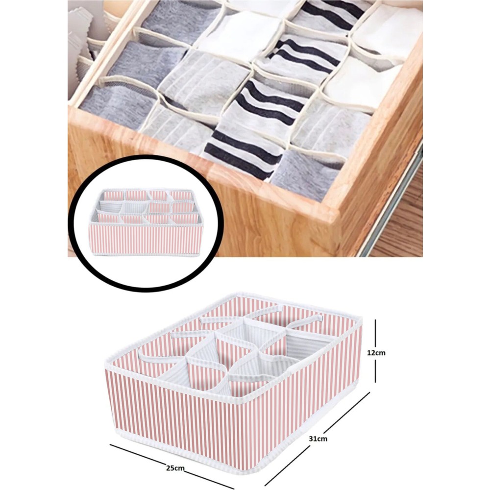 Serstil 12 Bölmeli Pembe Çizgili Çekmece Içi Düzenleyici
