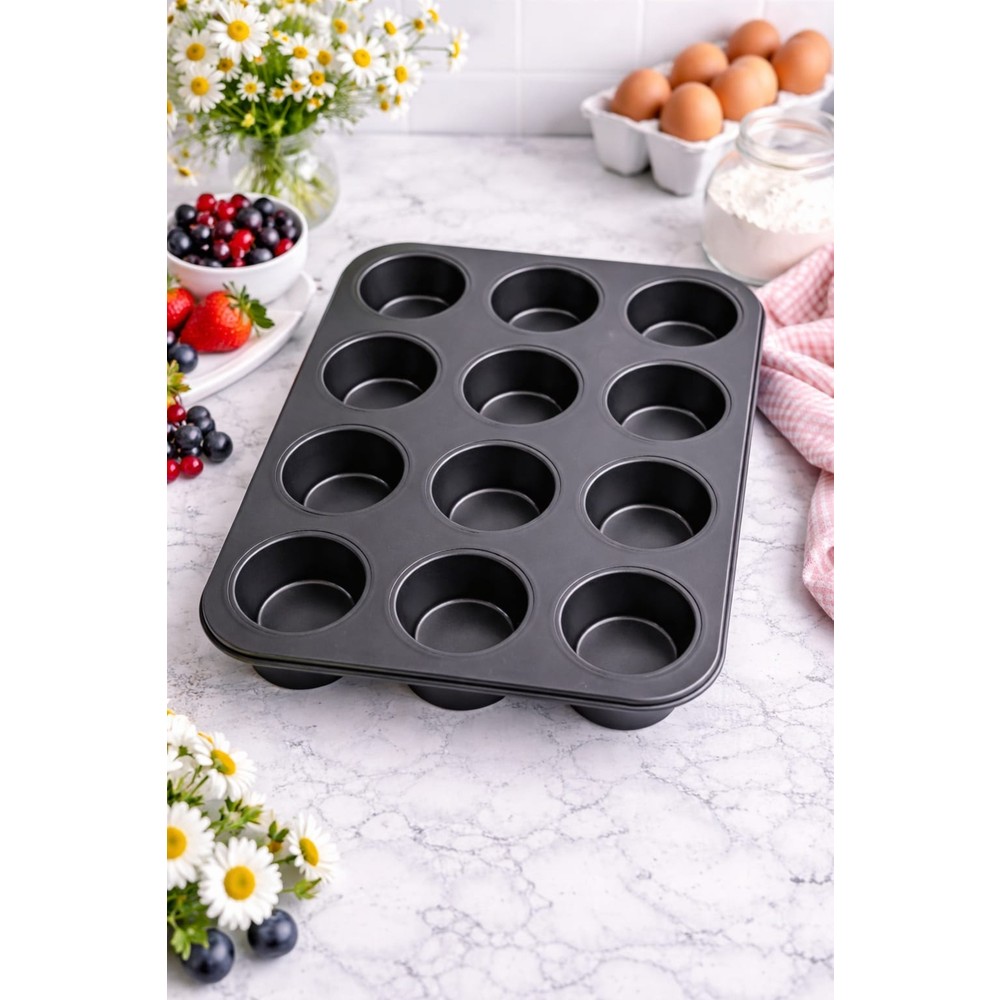 Airobazar 12 Gözlü Muffin Kek Kalıbı Isıya Dayanıklı Yapışmaz Cupcake Tepsisi