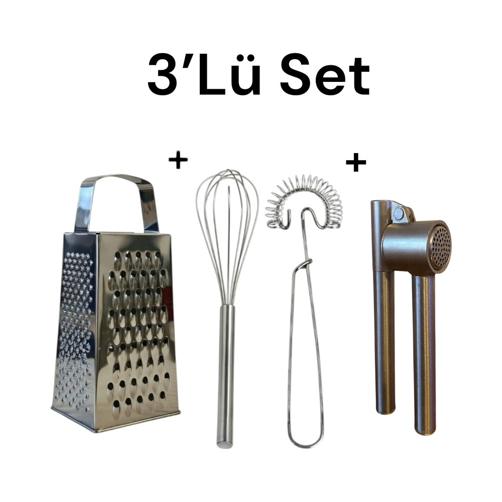 IKEA 2'li Çırpıcı+Çelik Rende+Çelik Sarımsak Ezici 3lü Set Pratik Mutfak Gereçleri