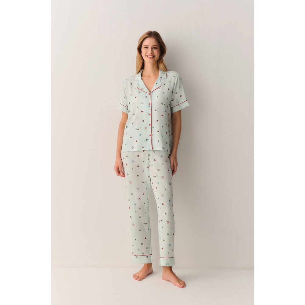 Suwen Smile Gömlek Yaka Pijama Takımı
