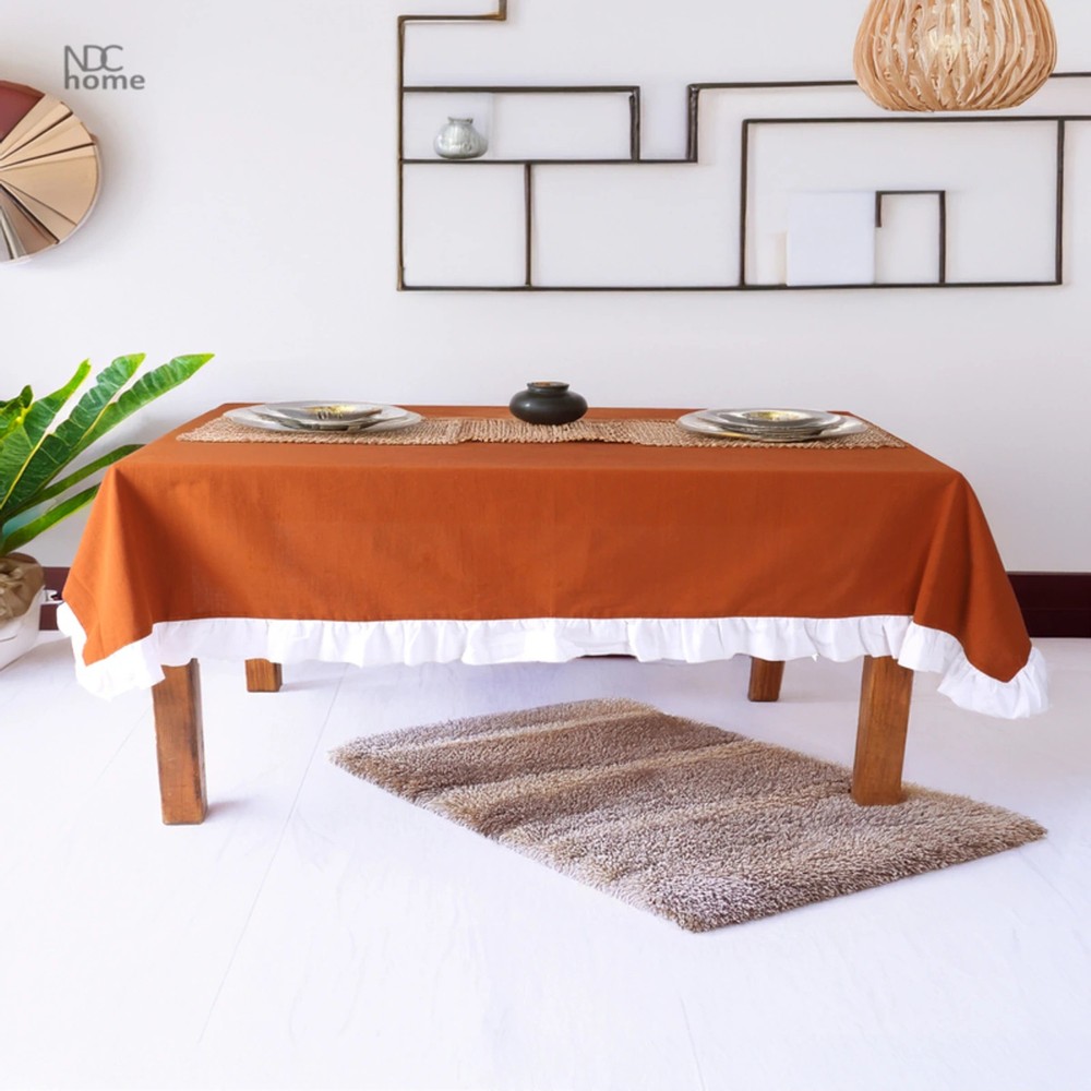 NDC Home Tarçın Keten BEYAZ FIRFIRLI Masa Örtüsü