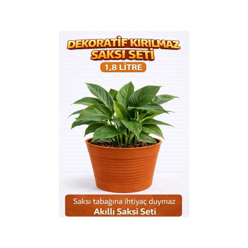Akıllı 2'li Saksı Seti - Terracota Dekoratif Saksı + Şeffaf Üretim Saksısı | Drenajlı Kırılmaz