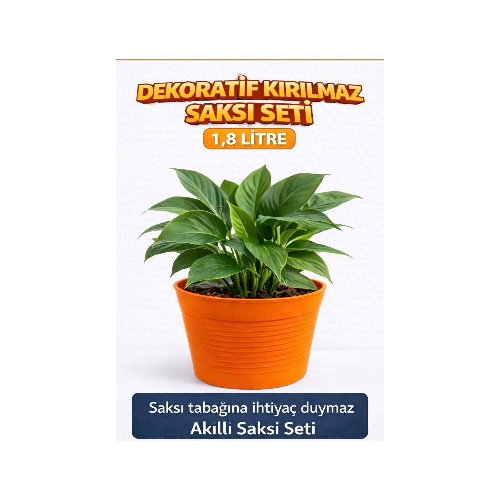 2'li Saksı Seti | 15 Pot Üretim Saksısı + 1.8 L Turuncu Kırılmaz Dekoratif Dış Saksı