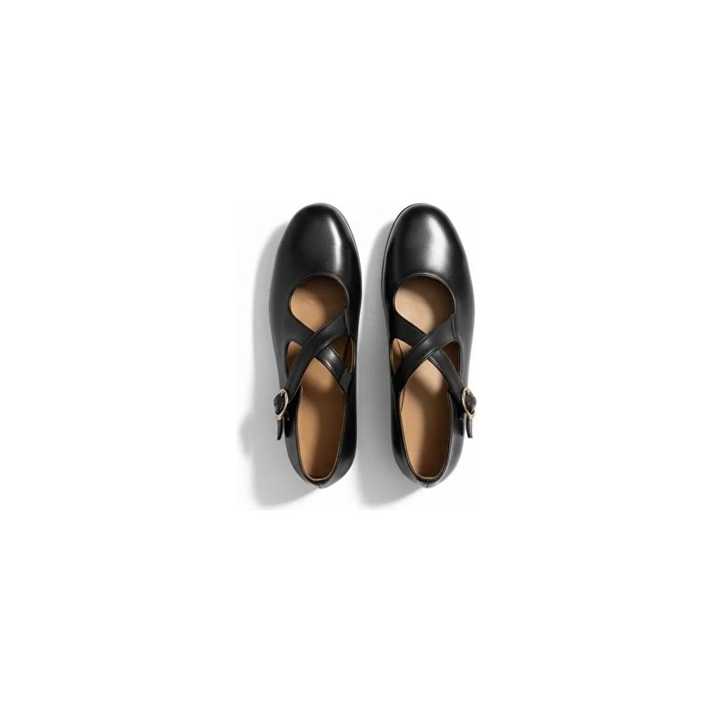 Ne&Ve Shoes Siyah Hakiki Deri Çapraz Bantlı Kadın Günlük Babet