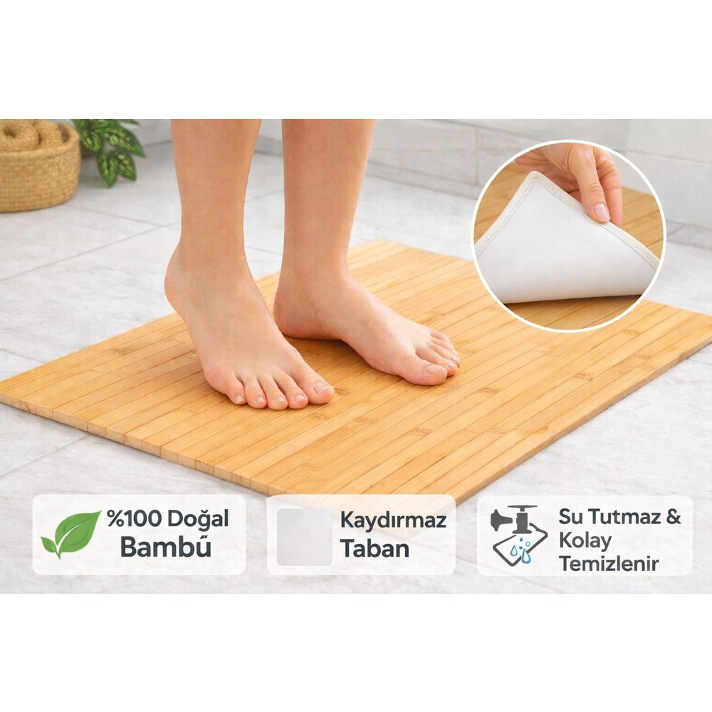 Barotti %100 Doğal Bambu Banyo Paspası,kaymaz Tabanlı,modern Ahşap Görünümlü,spa Tarzı Suya Dayanıklı Mat